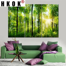 HKOK Abstract Canvas Paintings Posters Prints Sunshine Green Forest Landscape Trees Wall Art Pictures Home Decor For Living Room 2024 - buy cheap