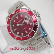 Miyota-reloj con bisel giratorio de zafiro para hombre, pulsera transparente de 40mm, color rojo, 8215, NH35 2024 - compra barato