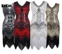 KaKan Retro Style Beaded Sequin Dress Front and Back V-neck  Fringe Sexy Nightclub Party Dress 2020 New Sequin Dress 2024 - buy cheap