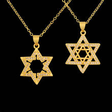 Золотая Звезда Давида ожерелье для мужчин израильские, еврейские женщины подарка ювелирных изделий CZ цирконием Ханука Лонг, ожерелье с кулоном, продажа оптом 2024 - купить недорого