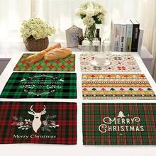 Merry Christmas Non-slip insulation Placemat coaster for table dinner Table Mats cotton linen Pads Home Decor 42*32cm 0044 2024 - buy cheap