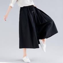 Solid Color Elastic Waist Tie Plus Size Pants 2020 Autumn Pockets Casual Loose Linen Women Calf-Length Wide Leg Pants AE634 2024 - buy cheap