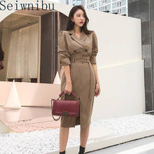 Stylish Female Skirt Suits Double Breasted Short Blazer & High Waist Belted Midi Skirt Autumn Female 2 Pieces Set 2020 2024 - buy cheap