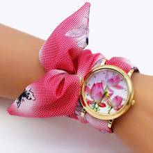 Часы наручные Shsby женские с цветочным принтом, модные роскошные с тканевым ремешком, с браслетом, 2020 2024 - купить недорого