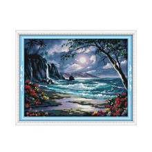 The sea of the moon cross stitch kit 18ct 14ct 11ct count printed canvas stitching embroidery DIY handmade needlework 2024 - buy cheap