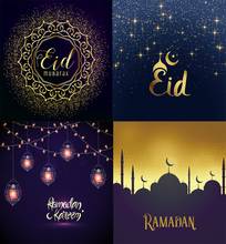 Laeacco EID Ramadan Mubarak Kareem Lantern Party Golden Moon Star Pattern Photography Background Photocall Photo Backdrops 2024 - buy cheap
