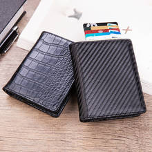 Carbon fiber Men Magic Wallets RFID Card Wallet Vintage Man Small Luxury Genuine Leather Card Holder Thin Mini Walets Vallet New 2024 - buy cheap