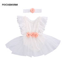 FOCUSNORM 0-24M Princess Infant Baby Girls Rompers Headband Lace Flowers Print Ruffles Jumpsuits 2pcs 2024 - buy cheap