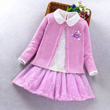 Children clothing Sets autumn winter Big girls sweaters coat +Top+skirt 3Pcs suits for girls princess Clothes 6 8 10 12 Year old 2024 - buy cheap