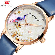 Minifocus relógio de pulso de couro feminino, relógio de quartzo elegante fashion azul casual para mulheres presente esposa 2019 2024 - compre barato