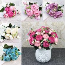 1 Bouquet 9 heads Artificial Peony Tea Rose Flowers Camellia Silk Fake Flower flores for DIY Home Garden Wedding Decoration 2024 - buy cheap