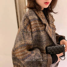 Abrigo coreano Vintage de lana para mujer, abrigo holgado de doble botonadura con cuello vuelto, invierno, 2021 2024 - compra barato