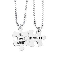 New fashion hot sale stainless necklace simple irregular lettering HER BEAST HIS BEAUTY tag white necklace trinket 2024 - buy cheap