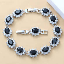 Pulsera de cadena de eslabones para mujer, joyería de estilo occidental, de circonia cúbica negra, cristal blanco y plata 2024 - compra barato