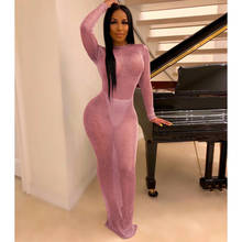 Women Sexy Club Seee-through Maxi Dress  Long Sleeve  Bodycon Evening Party  Long Dress 2019 Fashion 2024 - buy cheap