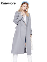 CINEMORE 2021 New Spring Autumn Women Trench Coat Fashion Long Loose Belt Lapel Collar Solid Outerwear Top Windbreaker 9015 2024 - buy cheap