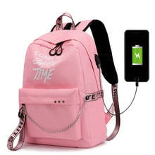 Mochila com carregador usb luminoso feminino, mochila escolar estampa de letras para meninas adolescentes mochila 2024 - compre barato