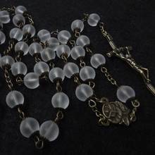 Qigo colar de vidro transparente com contas de rosário, colar para mulheres e homens de cordão católico joias de fio 2024 - compre barato