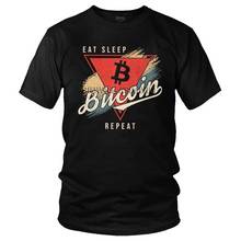 Мужская хлопковая футболка с принтом, Винтажная футболка с надписью «Eat Sleep Bitcoin», с коротким рукавом, футболка BTC, с принтом криптовалюты, блокчейн 2024 - купить недорого