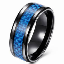 Fashion Mens Ring 8mm  Blue Carbon Fiber Black Stainless Steel Ring For Men Accessories Jwelry Party Gift 2024 - buy cheap