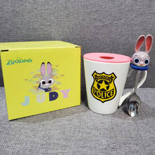 Copo da disney zootopia, copo de água de coelho judy, engraçado, de cerâmica, caneca criativa, coelho fofo, presente de festival, café da manhã leite 2024 - compre barato