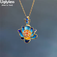 Uglyless Spinning Enamel Colorful Lotus Pendants for Women Eastern Poetry Lotus Flowers Jewelry 925 Silver Necklaces NO Chains 2024 - buy cheap