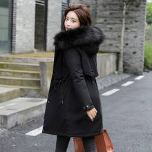 Abrigo largo de lana con capucha para mujer, parka gruesa y lisa con cuello de piel, estilo coreano, Invierno 2024 - compra barato