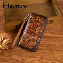 Johnature Retro Women Large Clutch Wallet 2022 New Genuine Leather Card Holder Cowhide Handmade Embossed Female Phone Purse 2024 - buy cheap