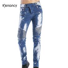 Мужские повседневные джинсы Hemiks в стиле панк, в стиле хип-хоп, с рисунком, плиссированные, обтягивающие, Homme, джинсовые штаны, прямые, облегающие, джинсовые брюки для мужчин 2024 - купить недорого