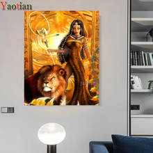 5D Diamond Painting Egypt Queen And Lion Cross Stitch Full Square Drill Diamond Embroidery Mosaic Rhinestones Home Decoration 2024 - buy cheap