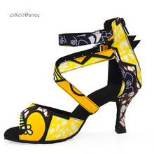 Evkoodance New Arrival Colored Yellow 7cm Small Open Toe Ankle Strap Tango Sandal Shoes Women Latin Salsa Ballroom Dance Shoes 2024 - buy cheap