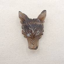 Natural Stone Smoky Quartz Handcarved Animal Wolf Head Side Drilled Necklace Pendant 42x29x14mm 16g 2024 - buy cheap