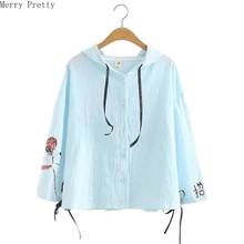 Women Cartoon Print Cotton Blouse And Tops 2021 Spring New Arrival Long Sleeve Hooded Loose Shirt Female Casual Blouses Tops 2024 - buy cheap