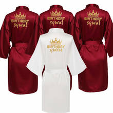 Birthday Party Queen&Squad Robes Satin Pajamas Robe Dressing Gown Pajamas gold writing kimono robe 2024 - buy cheap