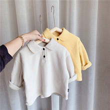 Camisa aveludada para crianças, pulôver solto de cor pura coreana quente para bebês 2024 - compre barato