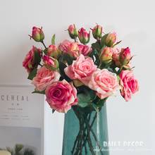 10 шт./лот! Реалистичные искусственные розы, 2 головки, искусственные декоративные розы из фетра, искусственные розы, Шелковый цветок, оптовая продажа 2024 - купить недорого