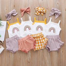 0-18M Fashion Newborn Baby Girls Clothes Set Summer Infant Kids Outfits Sleeveless Rainbow Romper Jumpsuit Top+Shorts+Headband 2024 - buy cheap