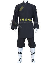 Black Shaolin Monk Robe Buddhist Kung fu Suit Tai chi Uniform Wing Chun Martial arts Karate Gis 2024 - buy cheap