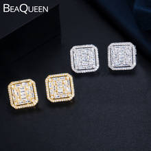 BeaQueen Classic CZ Crystal Big Square Stud Earrings Full Micro Paved Cubic Zircon Women Cute Earings Fashion Jewelry 2020 E389 2024 - buy cheap