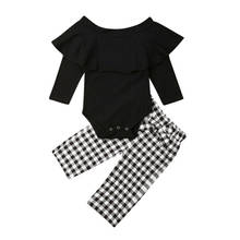 Conjunto de ropa para bebés recién nacidos, Pelele de manga larga con volantes negros, pantalones a cuadros con lazo, traje para otoño y primavera, 024M 2024 - compra barato