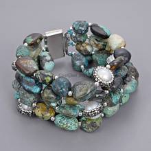 GuaiGuai Jewelry Natural Stone 8'' 3 Rows Natural Mixed Color Turquose White Pearl Bracelet 2024 - buy cheap