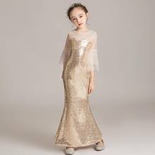 Kids Sequines Gown Girls Princess Mermaid Catwalk Dress Birthday party pageant dress for girls fashion vestidos L50 2024 - compre barato