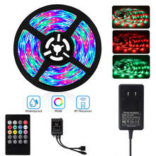 O controlador de música luces conduziu a tira 12v rgb luz smd 5050 ajustou luzes impermeáveis 5 m 10m 15m lâmpada 30leds/m 5 medidores/rolo lâmpada de néon 2024 - compre barato