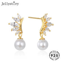Jellystory-pendientes de plata de ley 925 con perlas de agua dulce, aretes colgantes de circonita con piedras preciosas, joyería para mujer, boda 2024 - compra barato