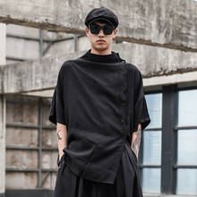 Men Summer Short Sleeve Stand Collar Casual Loose Shirt Male Japan Dark Black Style Streetwear Hip Hop Gothic Shirt 2024 - buy cheap