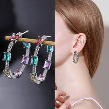 EYER Round Hoop Earrings Fashion Jewelry Colorful CZ Stone Shiny Crystal Earrings For Women Hip Hoop pendientes mujer Wholesale 2024 - buy cheap