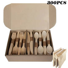 300Pcs/set Disposable Wooden Cutlery Set Home Party Dessert Spoons Knives Forks Dining Tableware 2024 - buy cheap