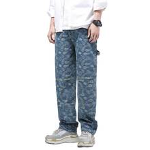 Брюки-карго мужские прямые из денима, модные повседневные Свободные мешковатые штаны, уличная одежда 2024 - купить недорого