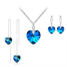 Puro genuino de cristal azul austriaco, Collar de plata de ley 925 con forma de corazón, mar, Océano, pendientes de pulsera, gran oferta 2024 - compra barato