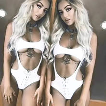 Newest White Lace up Sexy Swimwear Women One Piece Swimsuit Cut Out Rayon Bandage Bodysuit Set Sexy Bathsuits Wholesale 2024 - buy cheap